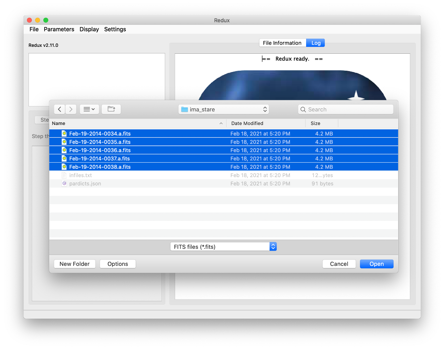 File system dialog window showing selected filenames.