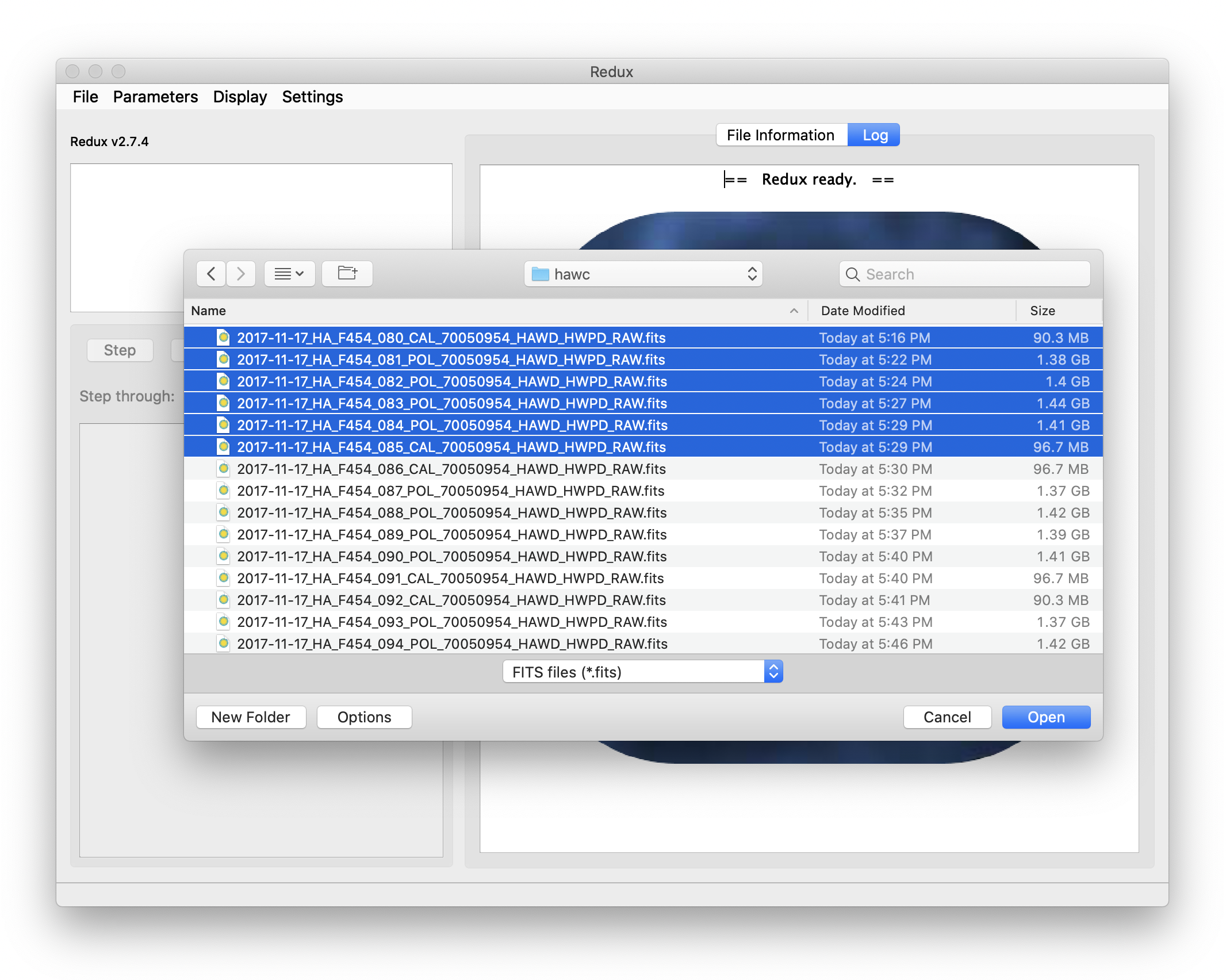 File system dialog window showing selected filenames.