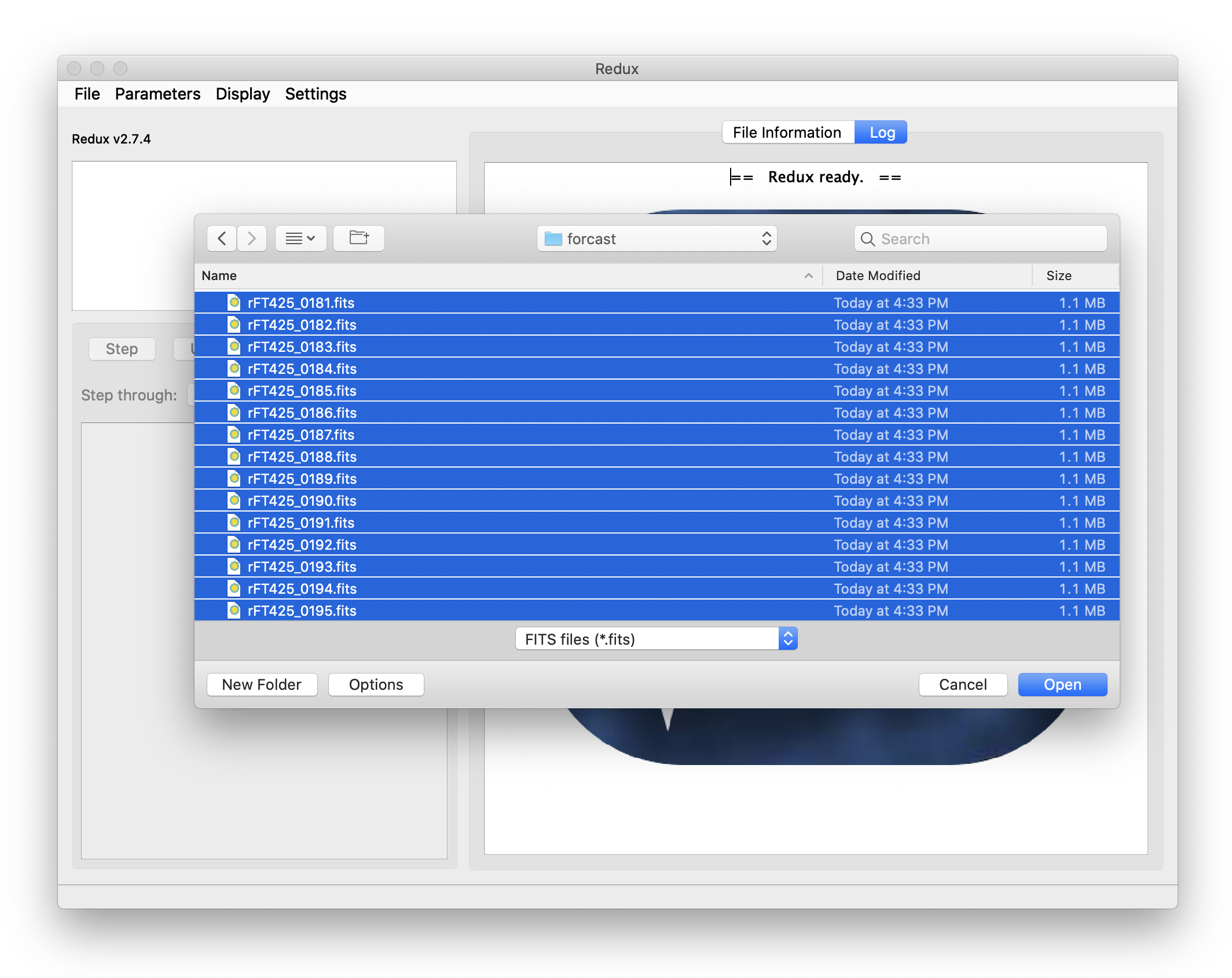 File system dialog window showing selected filenames.