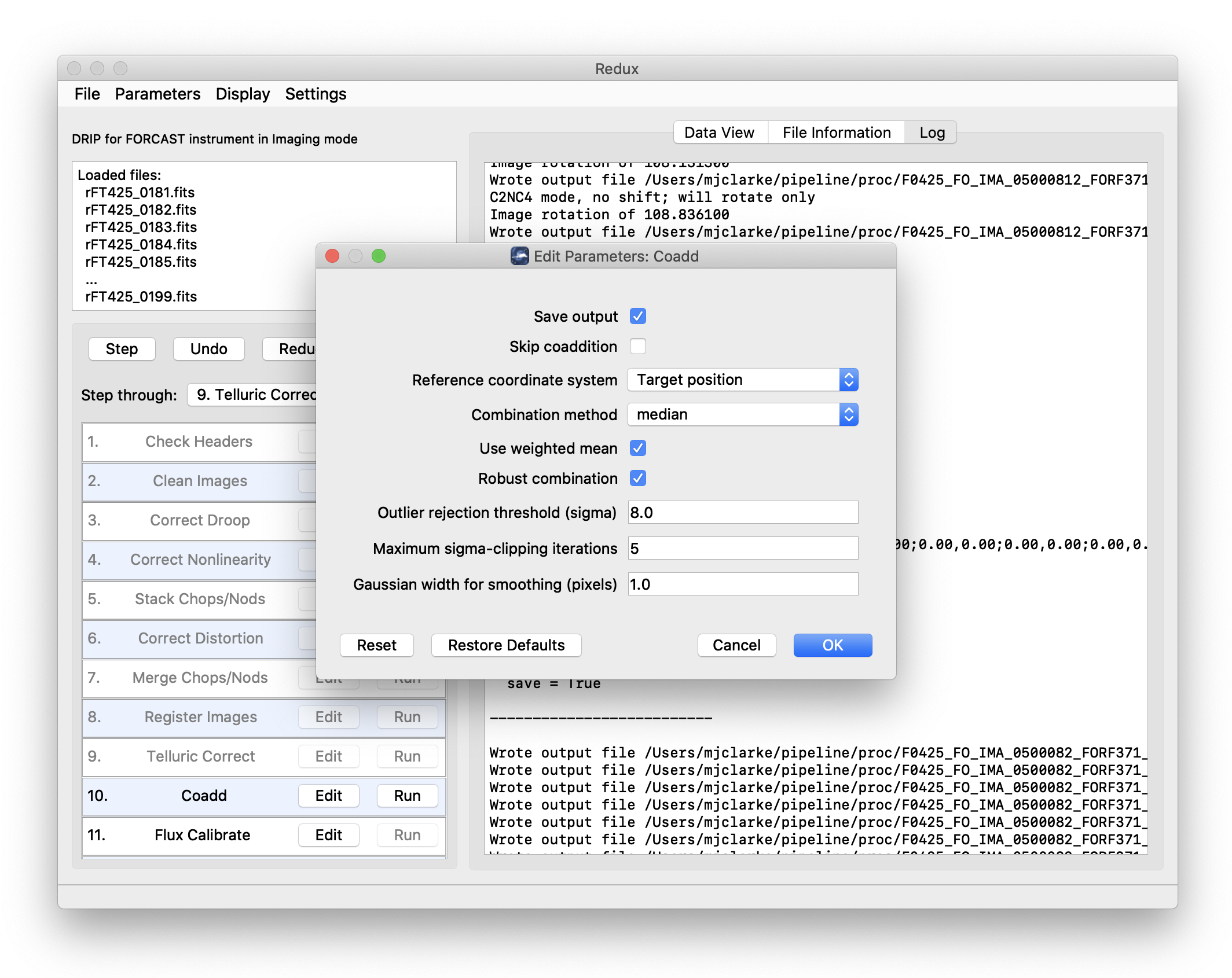 An Edit Parameters dialog window, showing various selection widgets.