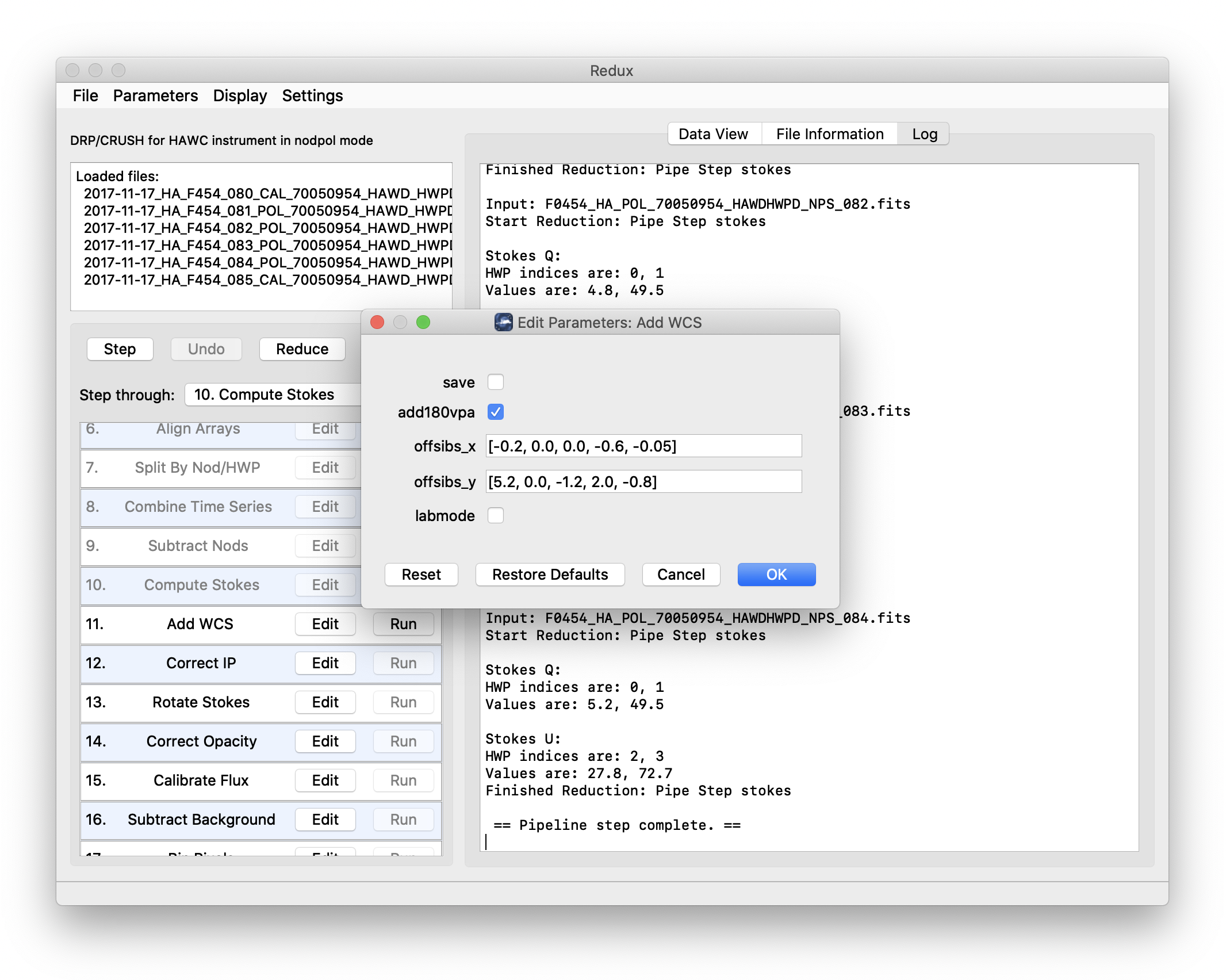 An Edit Parameters dialog window, showing various selection widgets.